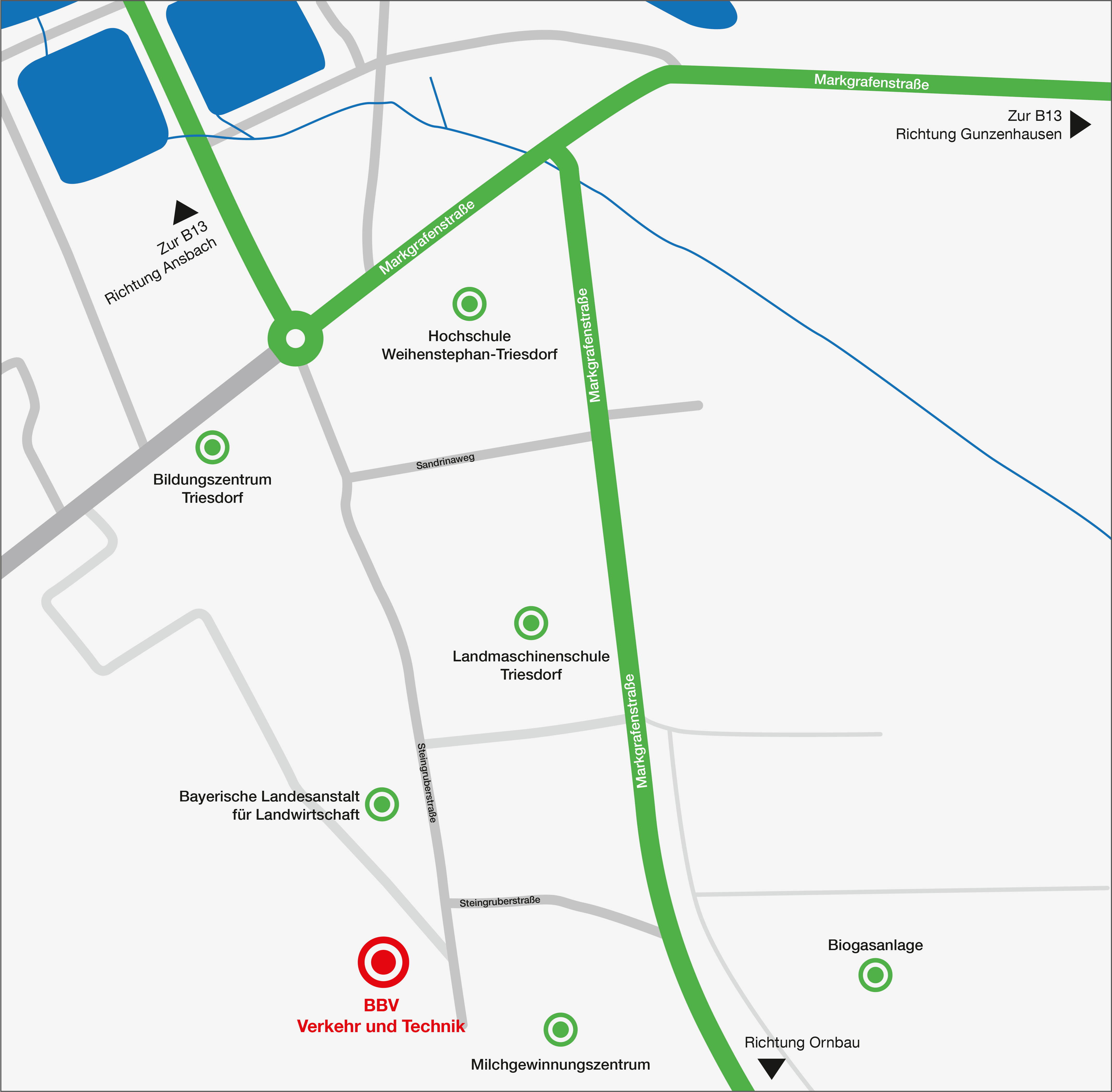 So gelangen Sie zum Standort der BBV Verkehr und Technik in Triesdorf